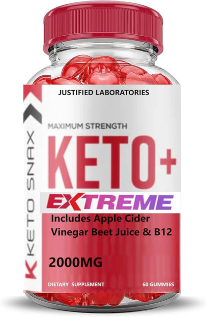 Keto Snax Keto ACV Gummies Extreme 2000MG Keto Snax Keto Gummies Advanced Formula Apple Cider Vinegar with Pomegranate Beet Juice Powder B12 Vegan Non GMO 60 Gummys