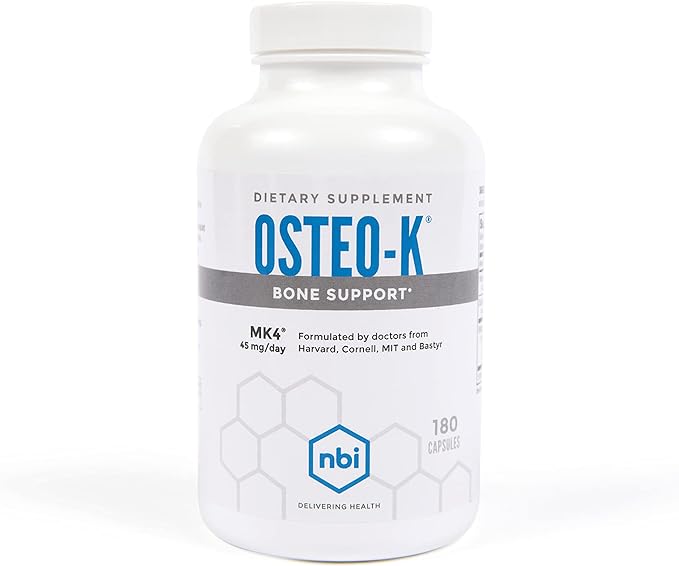 NBI Osteo-K Bone Support | Vitamin D & K Complex with Calcium Citrate Supplement | 45mg Vitamin K2 (MK4) for Strong Bone Health & Function | 180ct Veggie Capsules