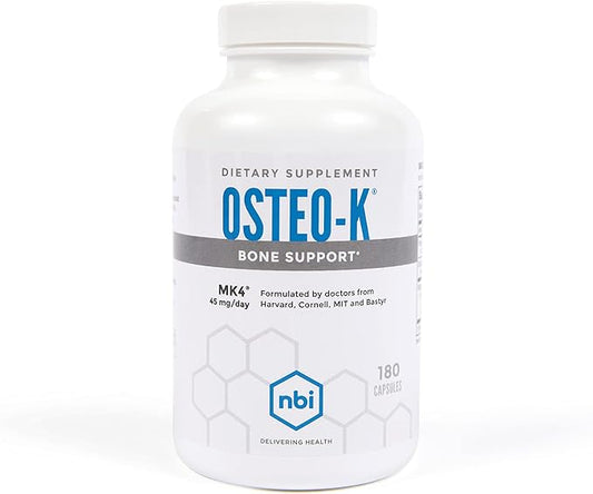 NBI Osteo-K Bone Support | Vitamin D & K Complex with Calcium Citrate Supplement | 45mg Vitamin K2 (MK4) for Strong Bone Health & Function | 180ct Veggie Capsules