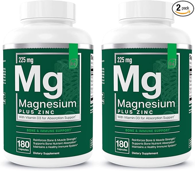 Essential Elements Magnesium & Zinc with Vitamin D3 for Sleep Immune & Bone Support - Magnesium Glycinate, Malate, Citrate 225mg - Triple Magnesium Supplement for Women and Men - 6 Month Supply
