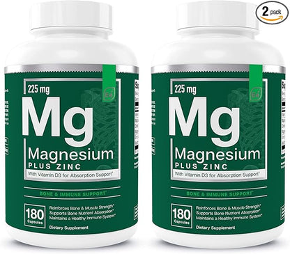 Essential Elements Magnesium & Zinc with Vitamin D3 for Sleep Immune & Bone Support - Magnesium Glycinate, Malate, Citrate 225mg - Triple Magnesium Supplement for Women and Men - 6 Month Supply