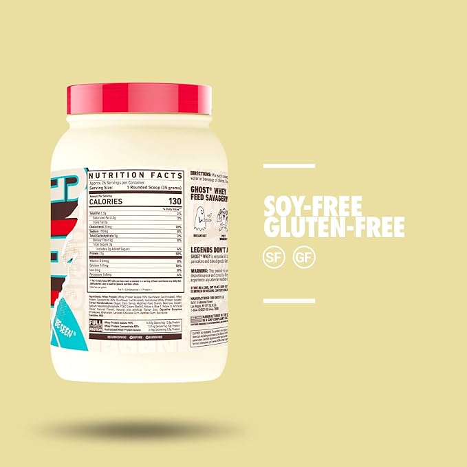 GHOST Whey Protein Powder, Marshmallow Cereal Milk - 2LB Tub, 25G of Protein - Flavored Isolate, Concentrate & Hydrolyzed Whey Protein Blend - Post Workout Shakes - Soy & Gluten Free