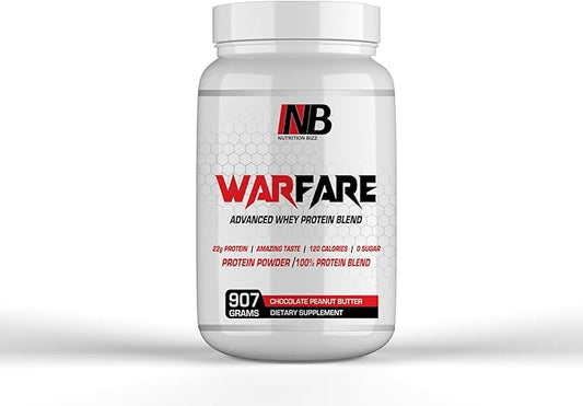Warfare 2 lbs Advanced Whey Protein Blend 22g Protein per Serving Amazing Flavors (2 lbs, Chocolate Peanut Butter)