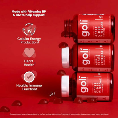 Goli Nutritional Supplement, Apple Cider Vinegar Gummy Vitamins Nutrition, 2 Pack of 60 Count