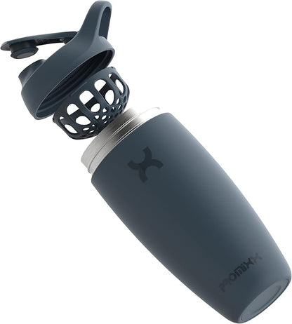 Promixx Pursuit Shaker Bottle Insulated Stainless Steel Water Bottle and Blender Cup, 18oz, Midnight Blue