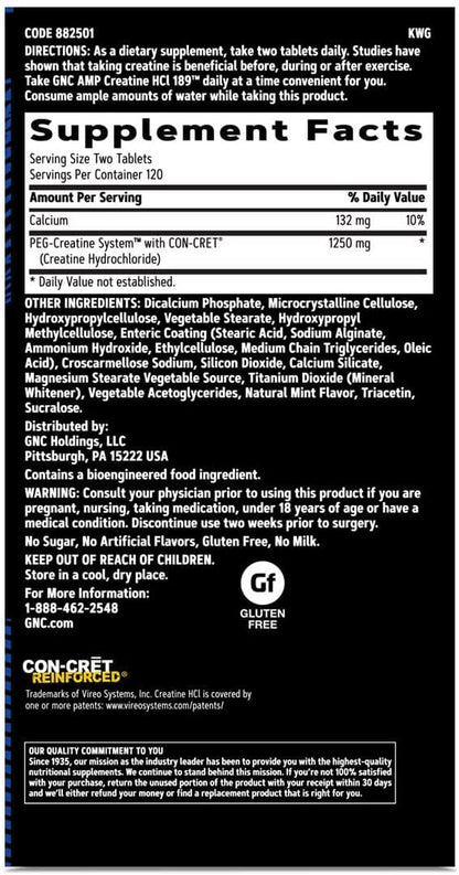 GNC AMP Creatine HCl Pills | Muscle Builder, Energy Production, Performance Recovery Supplement | Fast Absorbing, Gluten Free Formula| 240 Count