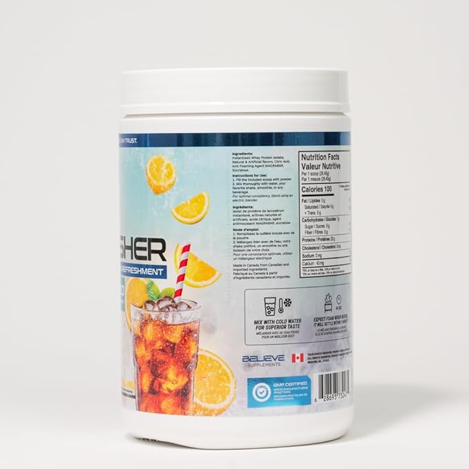 Protein Refresher (25 Servings) - Revolutionary Juice-Type Whey Protein Powder for Fitness, Bodybuilding, Gym, or for Bigger Protein Intake (25 Scoops, Lemon Iced Tea)