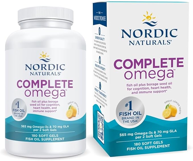 Nordic Naturals Complete Omega, Lemon Flavor - 180 Soft Gels - 565 mg Omega-3 - EPA & DHA with Added GLA - Healthy Skin & Joints, Cognition, Positive Mood - Non-GMO - 90 Servings