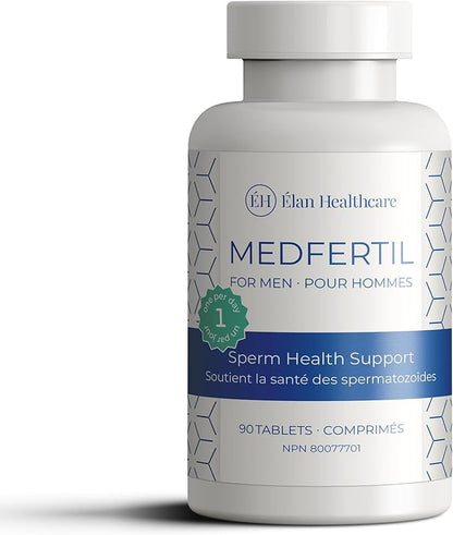 Medfertil for Men Dietary Supplement (90 ct) with L-Carnitine, Vitamin C, E, B12, Folate, Zinc, Selenium, and Co-Q10 / Once a Day Tablet/ 3 Month Supply/Elan Healthcare