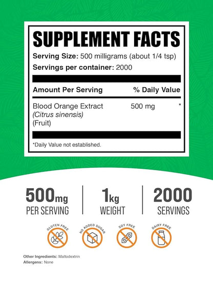 BulkSupplements.com Blood Orange Extract Powder - Blood Orange Supplement, Blood Orange Powder - Antioxidant Support, Gluten Free - 500mg per Serving, 1kg (2.2 lbs) (Pack of 1)