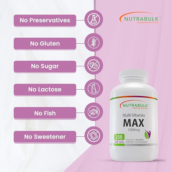 Multi-Vitamin MAX Well Absorbed Soft Gels - Potentially Supports Overall Wellbeing & Immune, Boosts Energy & Metabolism - Complete Daily Nutrition- 1000mg 250 Soft Gels