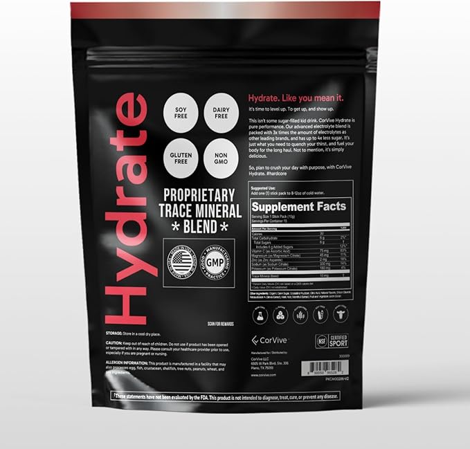 Hydrate Electrolyte Drink Mix | Cherry Limeade Flavor | NSF Certified | Electrolytes, Vitamin C, Magnesium, Zinc, Potassium | Used by Athletes & US Military | Boost Performance | 15 Packs