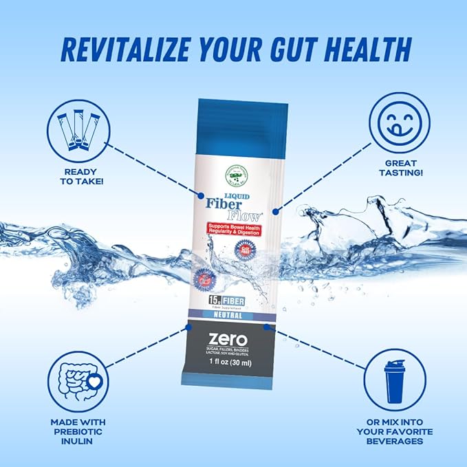 Nutritional Designs Liquid Fiber Flow Sugar-Free Prebiotic Inulin Fiber Supplement, All Natural Bowel Regularity Drink for Healthy Intestinal Balance, 100 Packets