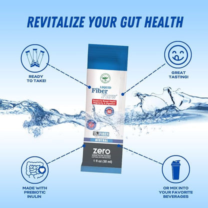 Nutritional Designs Liquid Fiber Flow Sugar-Free Prebiotic Inulin Fiber Supplement, All Natural Bowel Regularity Drink for Healthy Intestinal Balance, 100 Packets