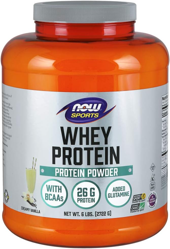 NOW Sports Nutrition, Whey Protein, 26 g With BCAAs, Creamy Vanilla Powder, 6-Pound