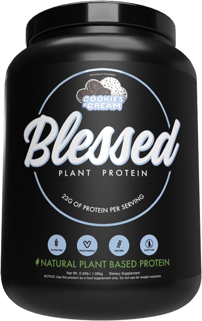 Blessed Vegan Protein Powder - Plant Based Protein Powder Meal Replacement Protein Shake, 23g of Pea Protein Powder, Dairy Free, Gluten Free, Soy Free, No Sugar Added, 30 Servings (Cookies & Cream)