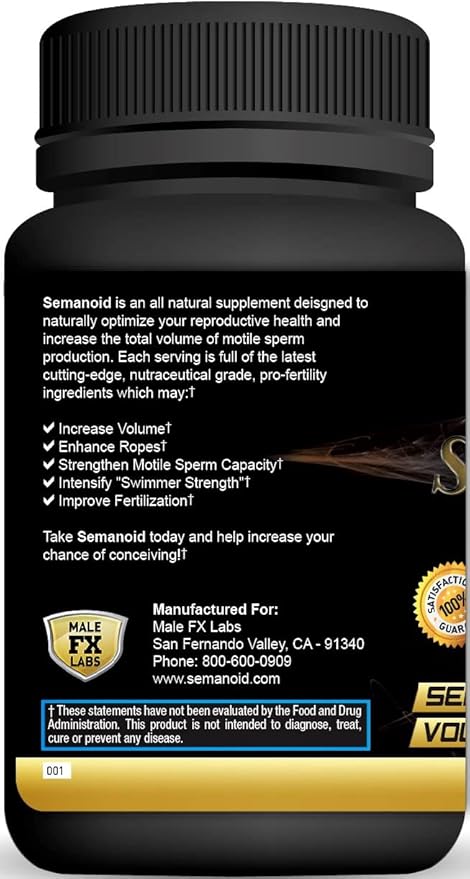 SEMANOID (60 Caps) Maximum Fertility Formula and Semen Volumizer - Advanced Fertility Ingredients and Male Prenatal Vitamin Blend, 1 Month Supply