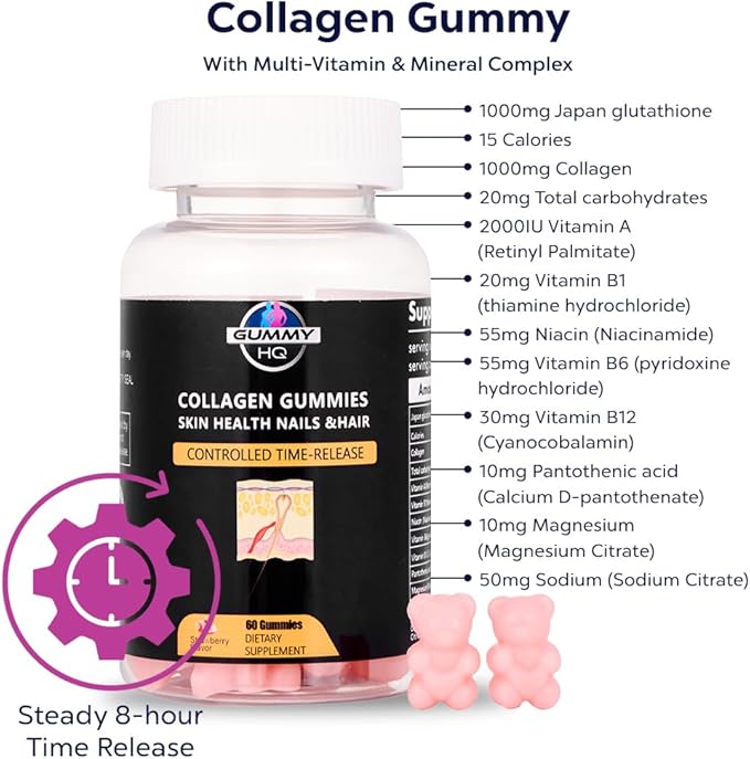 Collagen Gummies - Supports Collagen Levels - Time-Release Formula - Fruit Juice Extract - Gluten Free