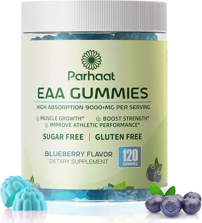 EAA Gummies 120 Gummies (Blueberry), 9000 mg Essential Amino Acids - All 9 Essential Aminos (EAA) and All Branched-Chain Aminos (BCAAs), Non-GMO, Gluten Free, Vegetarian Friendly