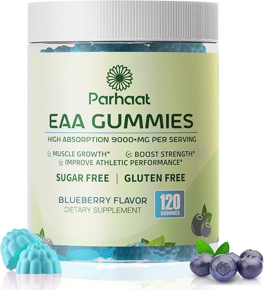 EAA Gummies 120 Gummies (Blueberry), 9000 mg Essential Amino Acids - All 9 Essential Aminos (EAA) and All Branched-Chain Aminos (BCAAs), Non-GMO, Gluten Free, Vegetarian Friendly