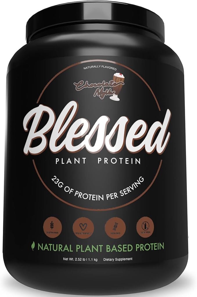 Blessed Vegan Protein Powder - Plant Based Protein Powder Meal Replacement Protein Shake, 23g of Pea Protein Powder, Dairy Free, Gluten Free, Soy Free, No Sugar Added, 30 Servings (Chocolate Mylk)