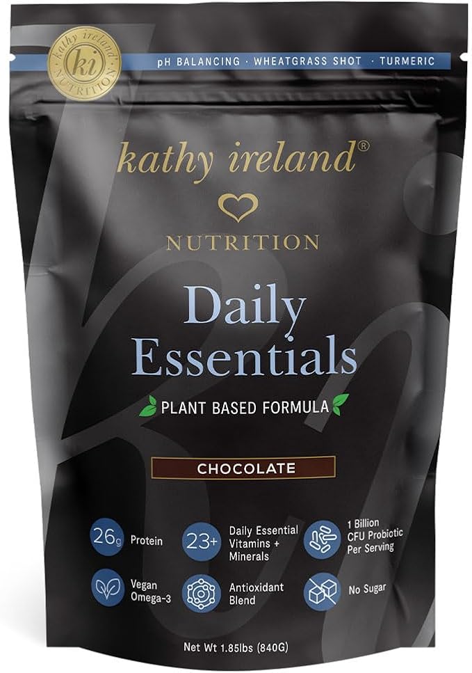 Kathy Ireland Daily Essentials Plant Based Protein Powder Mix, Chocolate, 1.85 lbs (Chocolate)