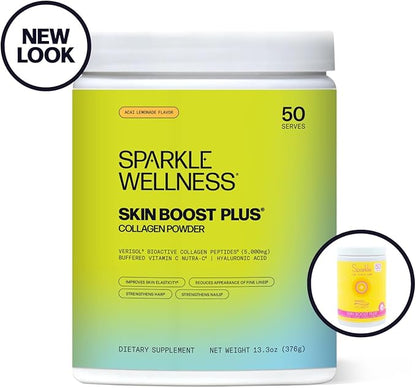 Sparkle Wellness Skin Boost Plus (Acai Lemonade) [50-Serves] | Collagen Powder Supplement with VERISOL Bioactive Hydrolyzed Collagen Peptides, Vitamin C & Hyaluronic Acid to Improve Skin Elasticity