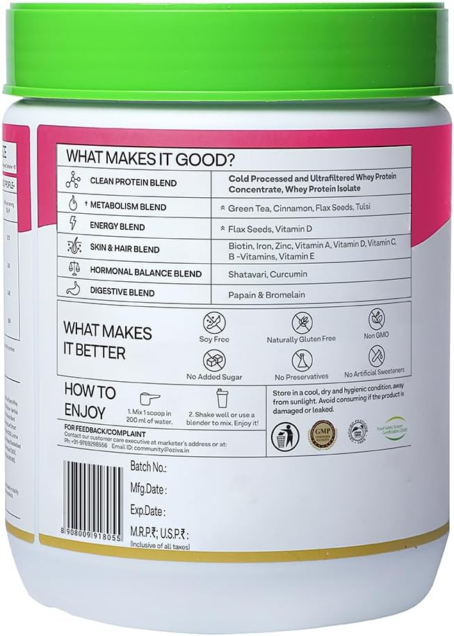 Protein & Herbs for Women | 1.1 Lbs (500 gm) with Multivitamins, Curcumin, Shatavari, Tulsi for Improved Metabolism, Hormonal Balance & Skin, Hair Health, Vanilla Almond (1.1 lb)