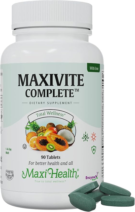 Maxi Health Complete Once Daily Vitamins for Men & Women - Multivitamin for Women & Men with Iron Vitamin A B1 B2 B3 B6 B12 C D3 E Zinc (90 Tablets)