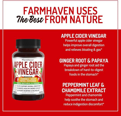 Apple Cider Vinegar Capsules With Ginger, Papaya & Chamomile | 1390mg | Improves Digestion, Energy, Immunity | Soothes Gas & Bloating Issues | Like With Mother | Non-GMO & 100% Natural | 90 Capsules
