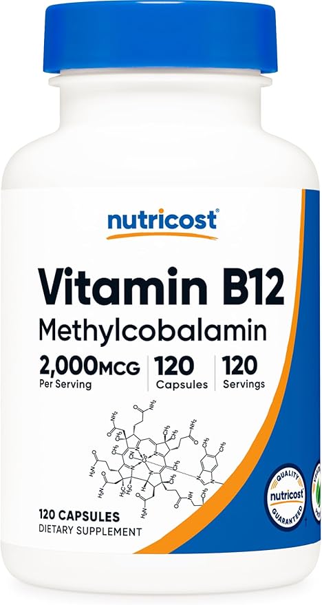Nutricost Vitamin B12 (Methylcobalamin) 2000mcg, 120 Capsules - Vegetarian Caps, Non-GMO, Gluten Free B12 Supplement