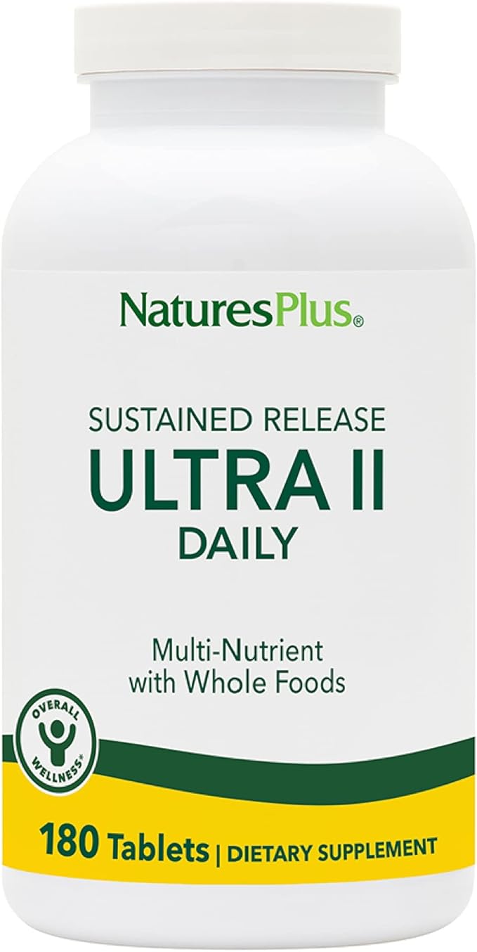 Natures Plus Ultra II Multivitamin, Sustained Release - 180 Vegetarian Tablets - Daily Whole Food Vitamin & Mineral Supplement for Overall Health - Natural Energy Booster - 180 Servings