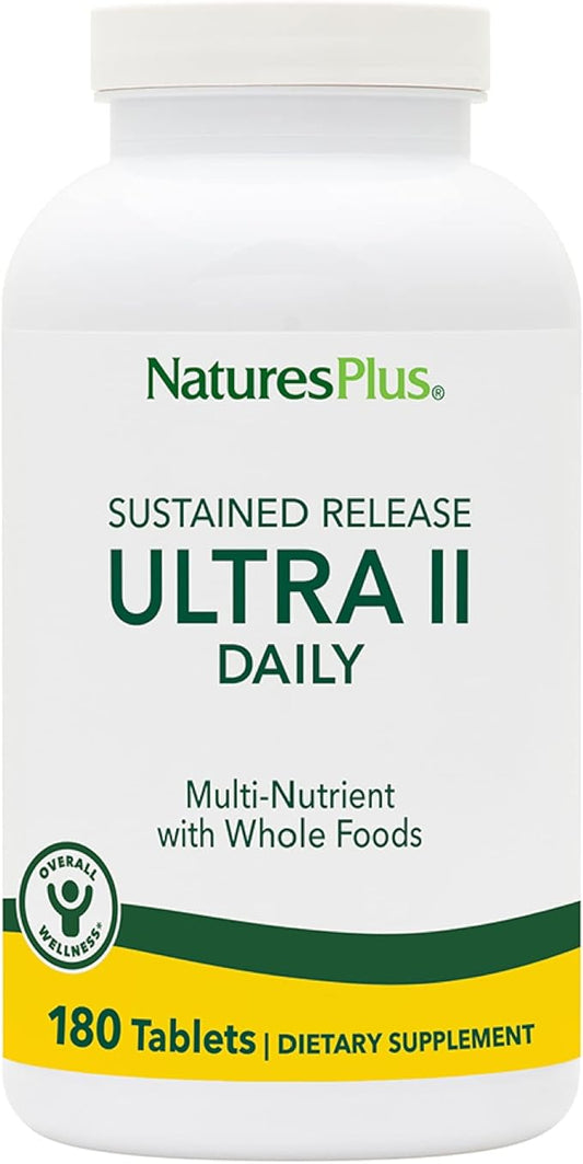 Natures Plus Ultra II Multivitamin, Sustained Release - 180 Vegetarian Tablets - Daily Whole Food Vitamin & Mineral Supplement for Overall Health - Natural Energy Booster - 180 Servings
