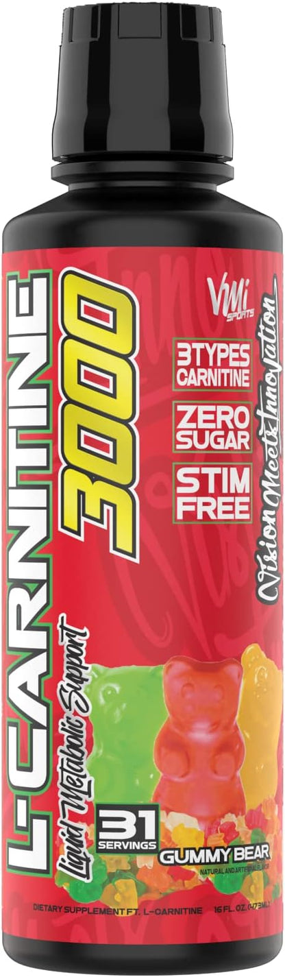 L-Carnitine 3000 Liquid | 3000 mg Carnitine Supplement | Zero Calorie Zero Sugar Keto Friendly for Men and Women – Great Tasting| 31 Servings (Gummy Bear, 16 fl. oz.)