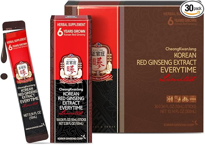 CheongKwanJang Korean Red Ginseng Extract Everytime Limited 3000mg | Premium Sugar Free Energy Supplement, Ginseng Tea, Korean Food, Ginseng Drink | Energy Boost,Stamina | 30 Count