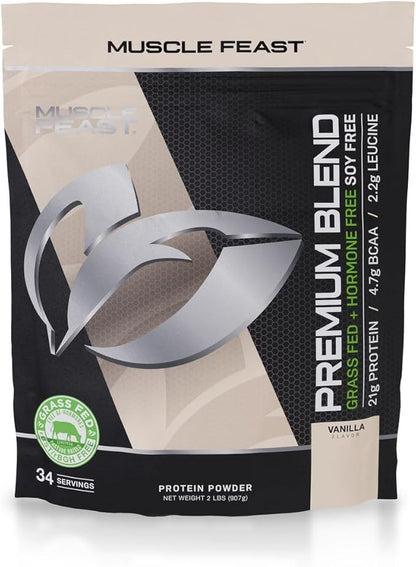 Muscle Feast Premium Blend All Natural Hormone Free Grass-Fed Whey Protein Powder, Vanilla, 2lb