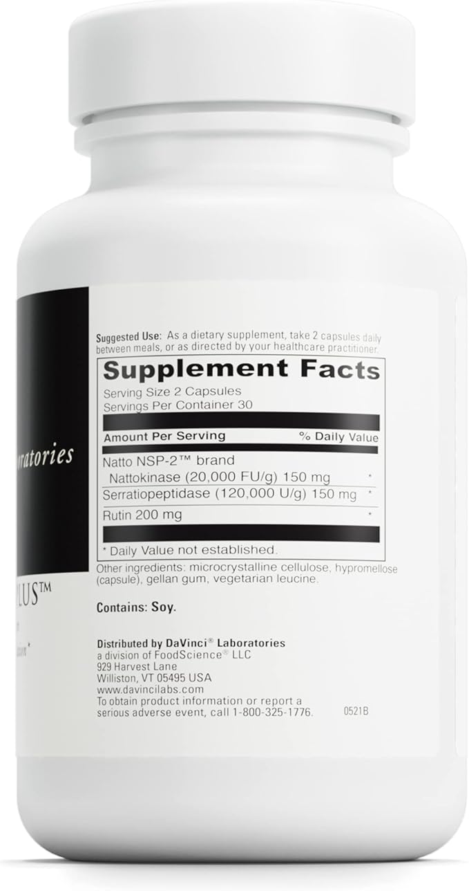 DAVINCI Labs Nattokinase Plus - High-Potency Nattokinase Supplement for Comprehensive Blood Flow Support for Men & Women - Formulated with Antioxidant Support* - 60 Vegetarian Capsules