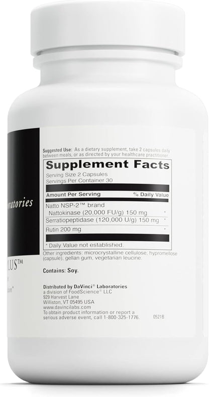 DAVINCI Labs Nattokinase Plus - High-Potency Nattokinase Supplement for Comprehensive Blood Flow Support for Men & Women - Formulated with Antioxidant Support* - 60 Vegetarian Capsules