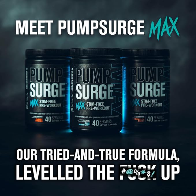 Jacked Factory Pumpsurge Max Stim Free Pre Workout - High-Performance Caffeine Free Pre Workout with L-Citrulline, N03-T Arginine Nitrate & Glutathione - 40 Servings, Watermelon Candy