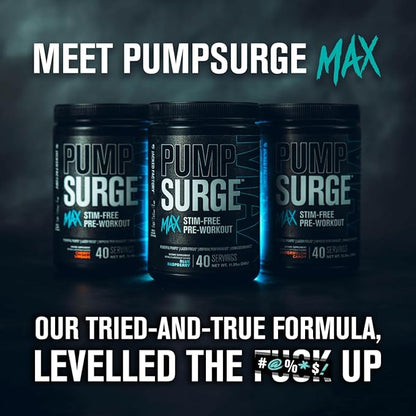 Jacked Factory Pumpsurge Max Stim Free Pre Workout - High-Performance Caffeine Free Pre Workout with L-Citrulline, N03-T Arginine Nitrate & Glutathione - 40 Servings, Watermelon Candy