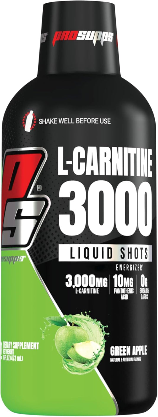 PROSUPPS L-Carnitine Stimulant Free Liquid Shots for Men & Women - Workout Drink for Performance & Muscle Recovery - Clean Energy, No Sugar, No Carbs (31 Servings, 3000 Green Apple)