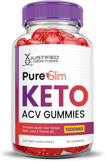 (2 Pack) Pure Slim Keto ACV Gummies Advanced Formula 1000MG PureSlim Keto Gummies Apple Cider Vinegar Formulated with Pomegranate Beet Juice Powder B12 Vegan Non GMO 120 Gummys