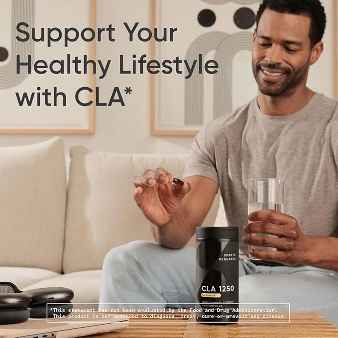 Sports Research CLA - 1250mg with Active Conjugated Linoleic Acid for Men and Women | Non-GMO, Soy & Gluten Free - 95% (90 Softgels)