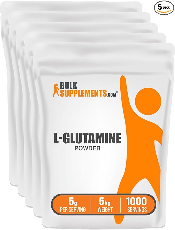 BulkSupplements.com L-Glutamine Powder - Glutamine Supplement, L-Glutamine 5000mg, L Glutamine Powder - Unflavored & Gluten Free, 5000mg per Serving, 5kg (11 lbs) (Pack of 5)