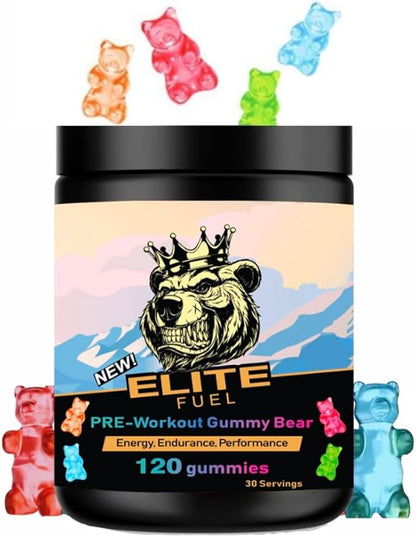 Pre Workout Gummies Elite Fuel - Endless Energy, Instant Strength Gain, Intense Pump, Enhanced Energy Output and Improved Athletic Performance, Endurance Performance