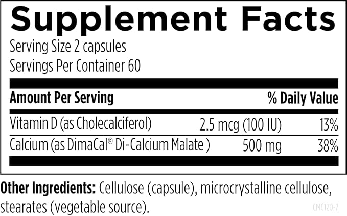 Designs for Health Calcium Malate - 500mg Calcium Malate Chelate + Vitamin D (D3) Bone Support Supplement for Women + Men - Non-GMO Calcium Pills (120 Capsules)
