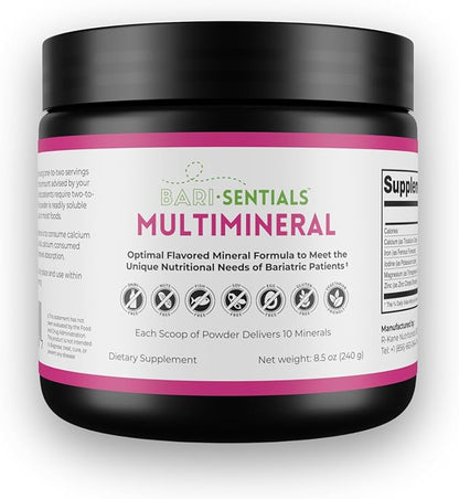 Barisentials Bariatric Multimineral Supplement- Post-Bariatric Surgery Support for Gastric Bypass, Sleeve Gastrectomy - Easy-to-Dissolve Mineral Powder- 240g