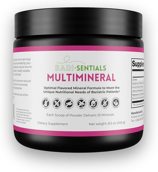 Barisentials Bariatric Multimineral Supplement- Post-Bariatric Surgery Support for Gastric Bypass, Sleeve Gastrectomy - Easy-to-Dissolve Mineral Powder- 240g