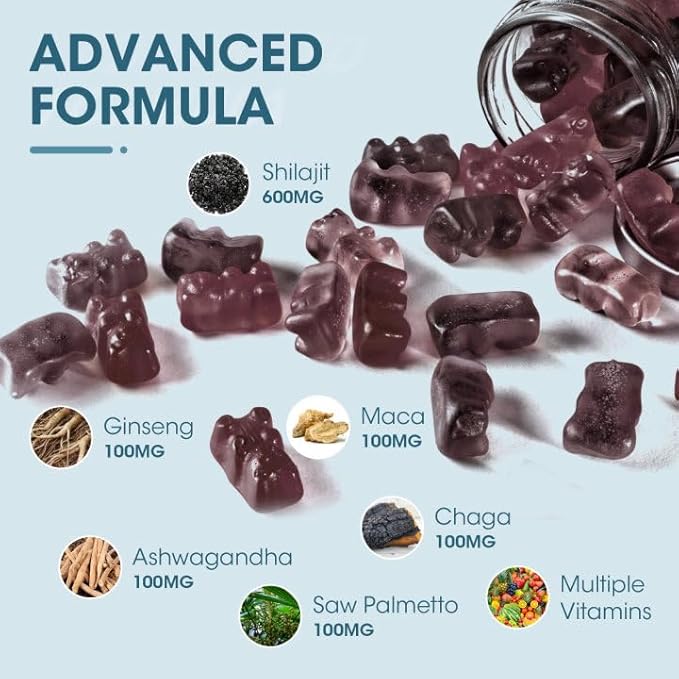 Himalayan Shilajit Gummies with 85+ Trace Minerals & Fulvic Acid for Energy, Immune, Cognitive Support High Potency Pure Natural Shilajit Supplement for Men & Women 60 Gummies (2 Packs)