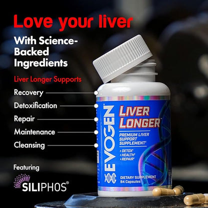 Evogen Liver Longer - Premium Liver Support Supplement | Detox, Health, & Repair | N-Acetyl L-Cysteine, Milk Thistle, TUDCA | 84 Capsules